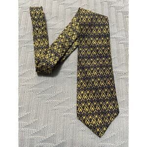 Sulka gold and navy print French silk tie